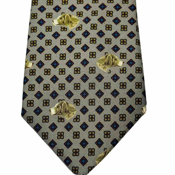 ETRO Taupe Brown Blue Gold Novelty Dog Golden Retriever Neck Tie 58" - Picture 3 of 8